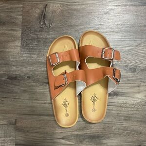 Women’s Double-Buckle Casual Sandals in Cognac Brown